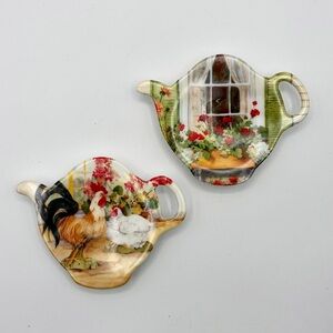 Vintage Melamine Tea Bag Holder / Rest - Set of 2 - Rooster & Window Box - Italy